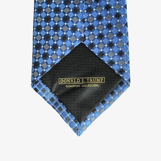 Vintage 90s Donald J Trump Signature Collection Geometric Print Blue Silk Tie Logo - Casspios Dream