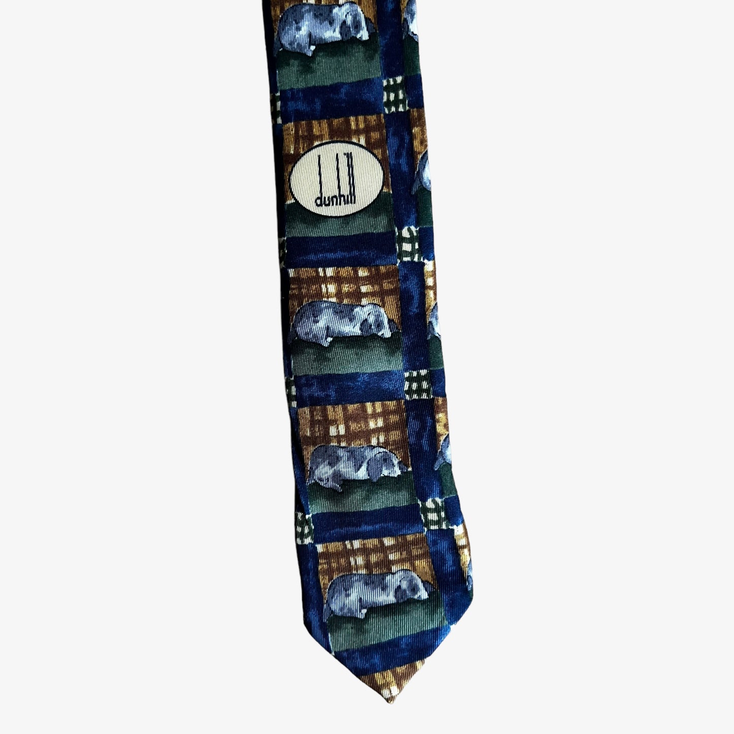 Vintage 90s Dunhill Geometric Dog Print Silk Tie Logo - Casspios Dream