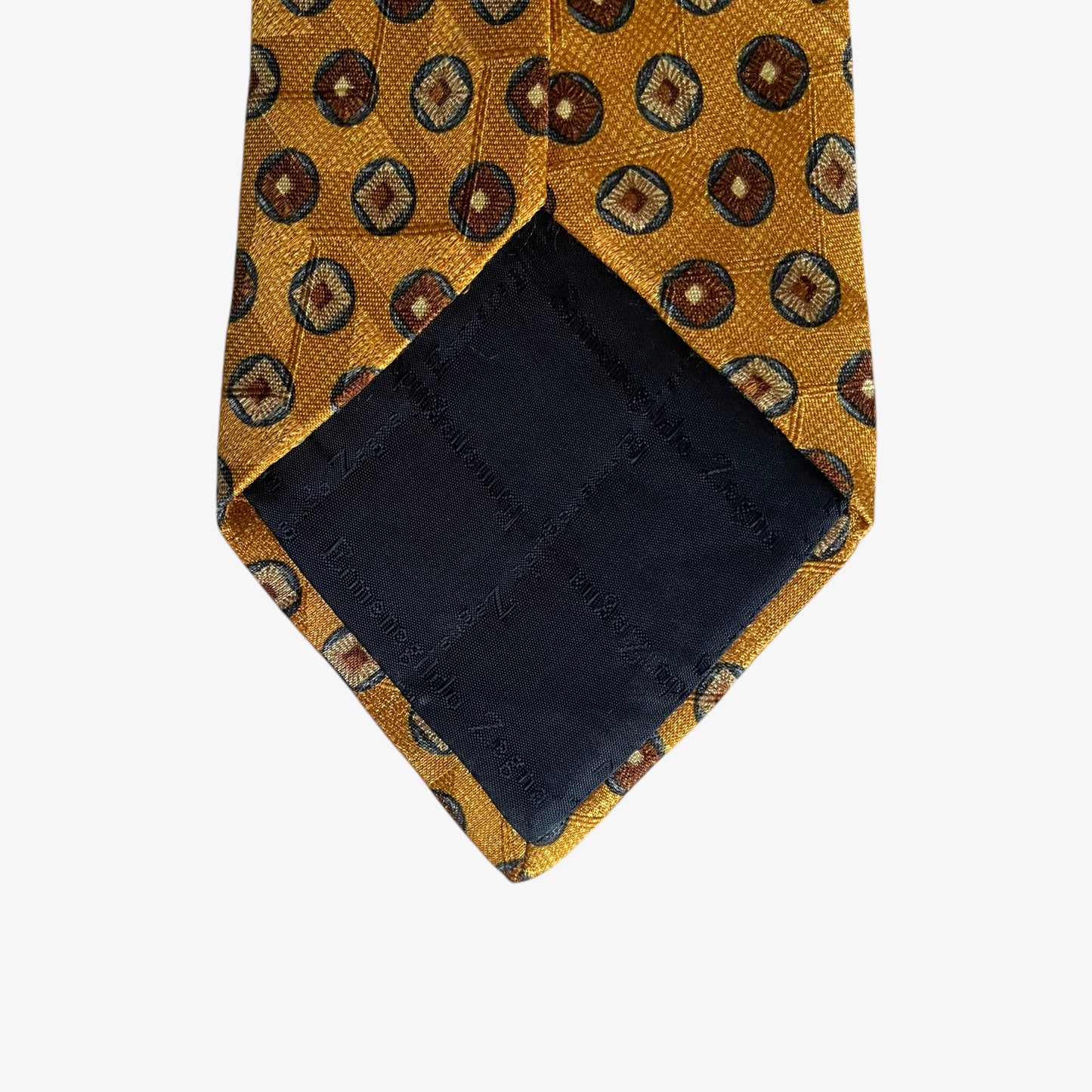 Vintage 90s Ermenegildo Zegna Geometric Print Yellow Silk Tie Embossed - Casspios Dream