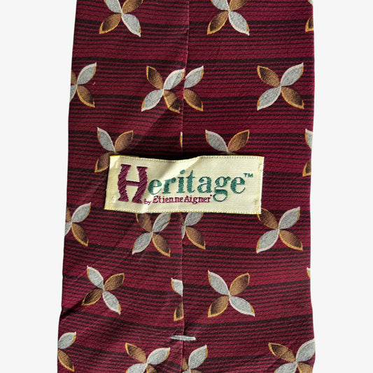 Vintage 90s Etienne Aigner Heritage Abstract Floral Print Red Silk Tie Label - Casspios Dream