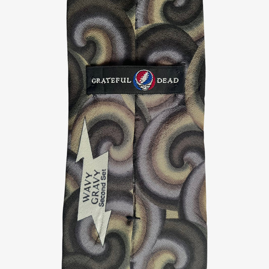 Vintage 90s Grateful Dead Wavy Gravy Second Set Abstract Swirl Print Silk Tie Label - Casspios Dream