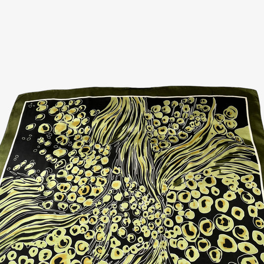Vintage 90s Green Olive Print Black Polyester Scarf Fruit - Casspios Dream