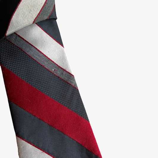 Vintage 90s Hardy Amies Red And Blue Striped Silk Tie Mens - Casspios Dream