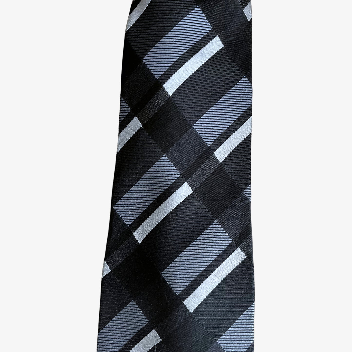 Vintage 90s Kenneth Cole Black & White Striped Silk Tie Tartan - Casspios Dream