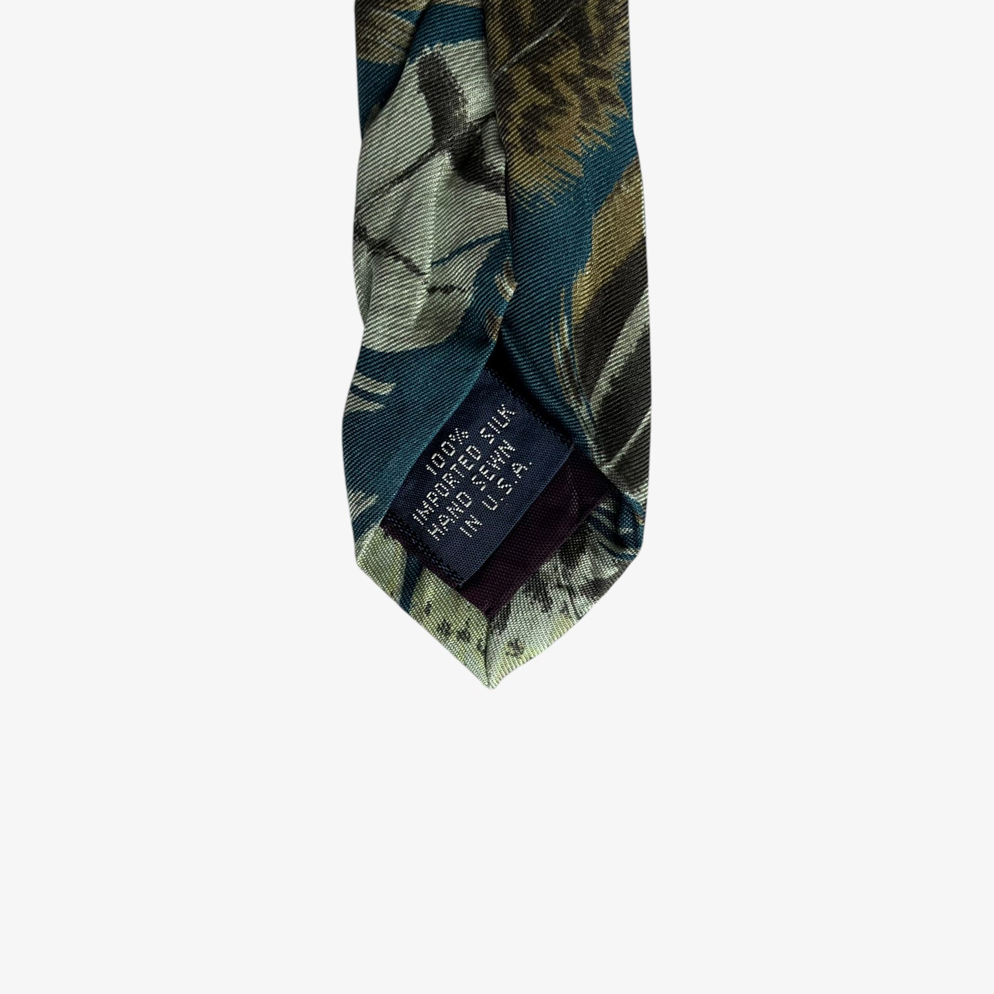 Vintage 90s Lands End Bird Feather Print Blue Silk Tie Made In USA - Casspios Dream