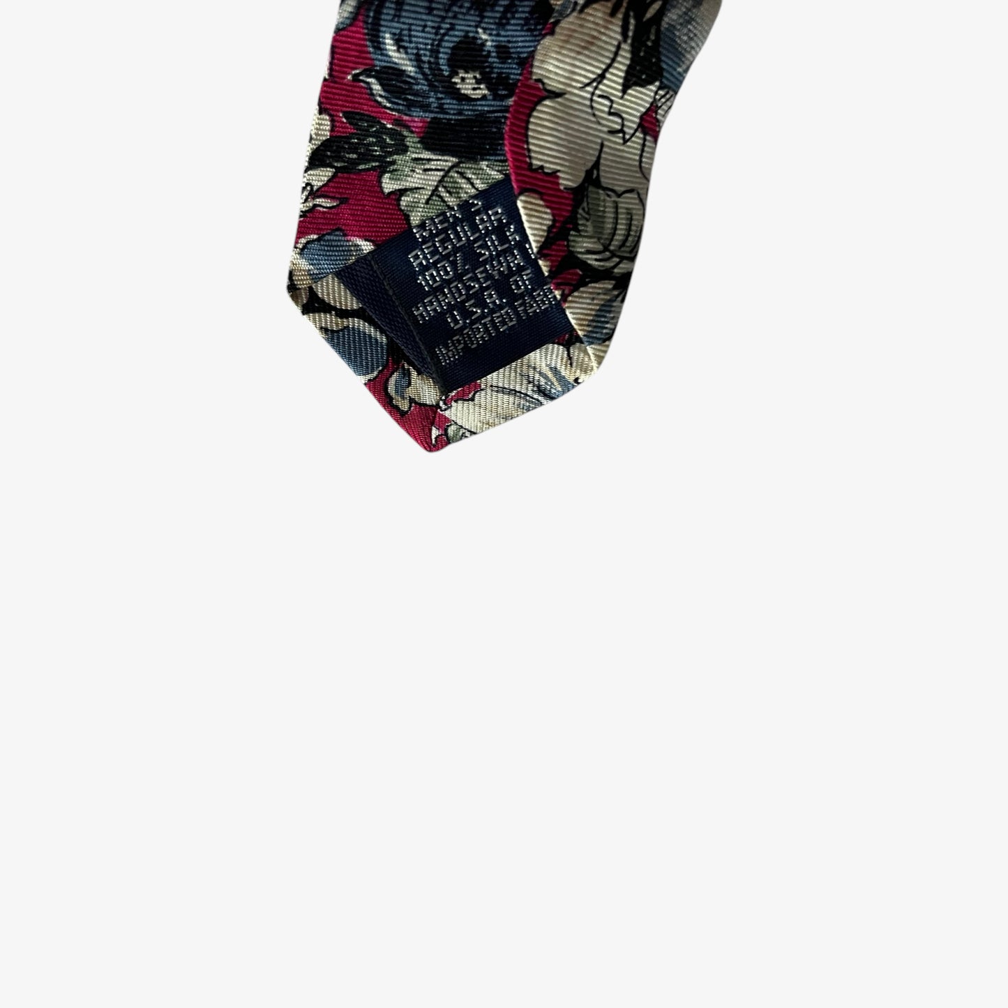 Vintage 90s Lands End Floral Print Red Silk Tie Made In USA - Casspios Dream