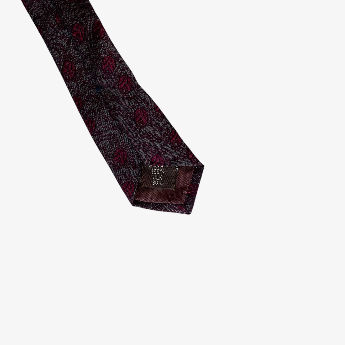 Vintage 90s Lanvin Geometric Abstract Print Red Swirl Silk Tie Material - Casspios Dream