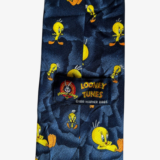 Vintage 90s Looney Tunes 1999 Geometric Tweety Bird Print Navy Tie Label - Casspios Dream