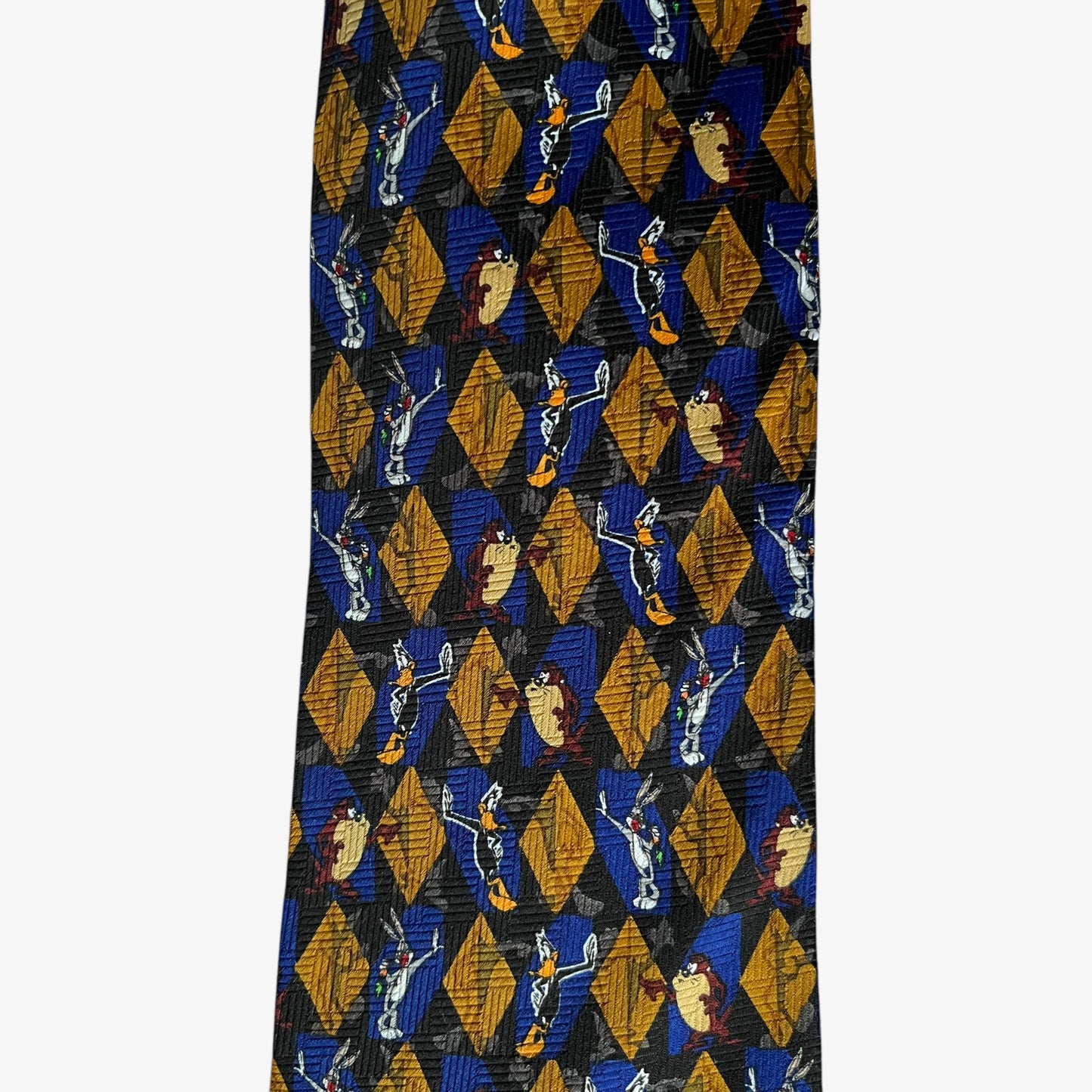 Vintage 90s Looney Tunes Mania 1999 Bugs Bunny Daffy Duck And Tasmanian Devil Print Polyester Tie Logo - Casspios Dream