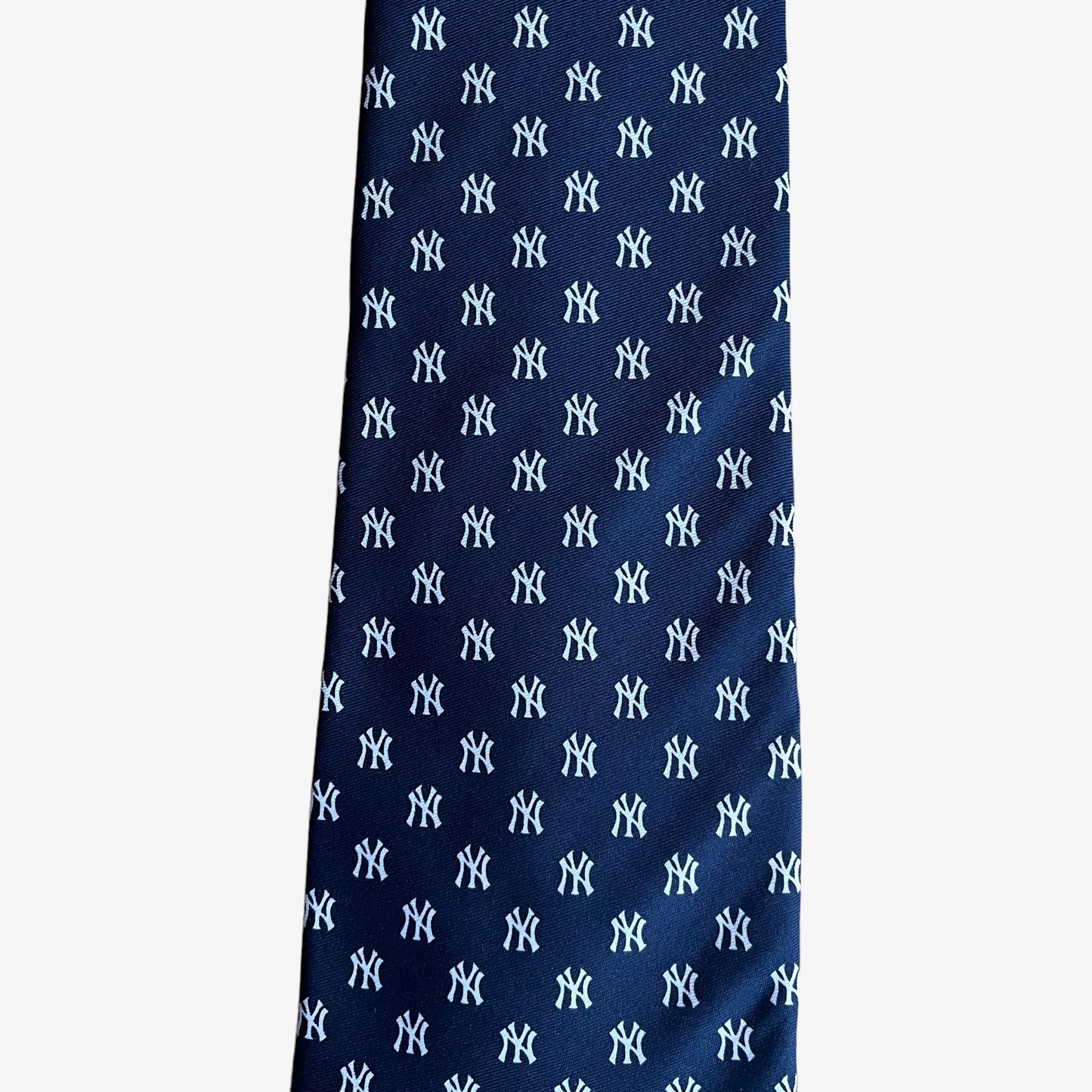 Vintage 90s MLB New York Yankees All Over Logo Print Navy Polyester Tie NY Motif - Casspios Dream