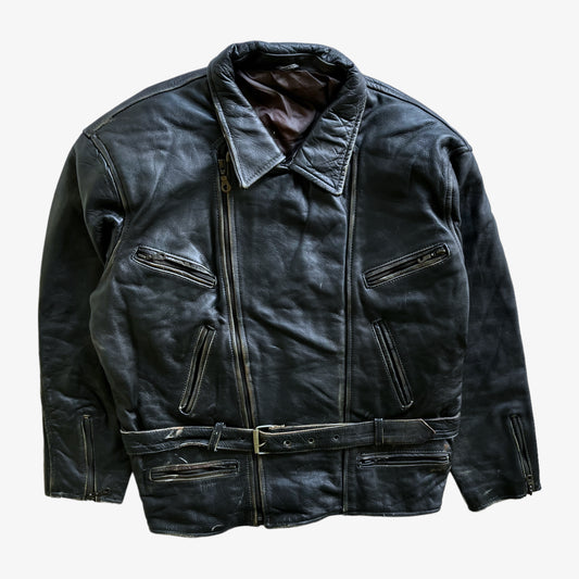 Vintage 90s Mens American Eagle Embossed Black Leather Pilot Jacket - Casspios Dream
