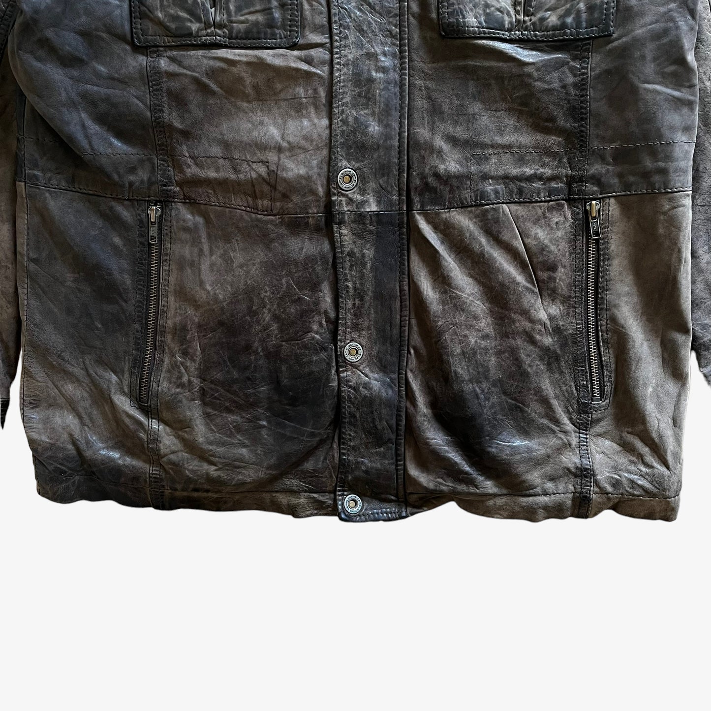 Vintage 90s Mens Camel Active Dark Brown Leather Jacket Hem - Casspios Dream