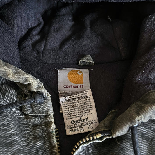 Vintage 90s Mens Carhartt Green Hooded Workwear Jacket Label - Casspios Dream