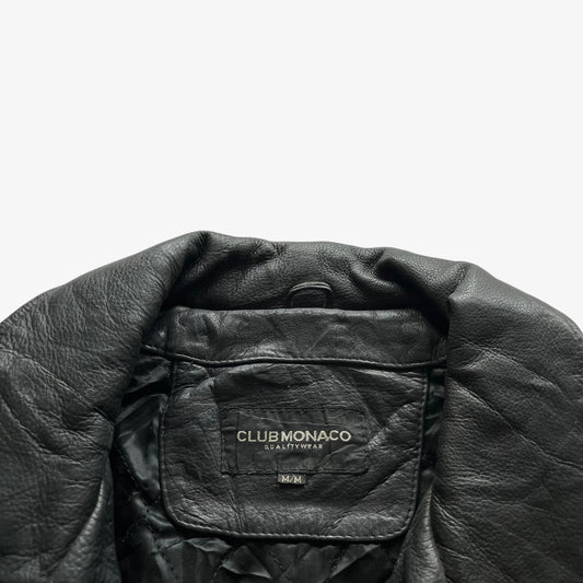 Vintage 90s Mens Club Monaco Black Leather Biker Jacket Label - Casspios Dream