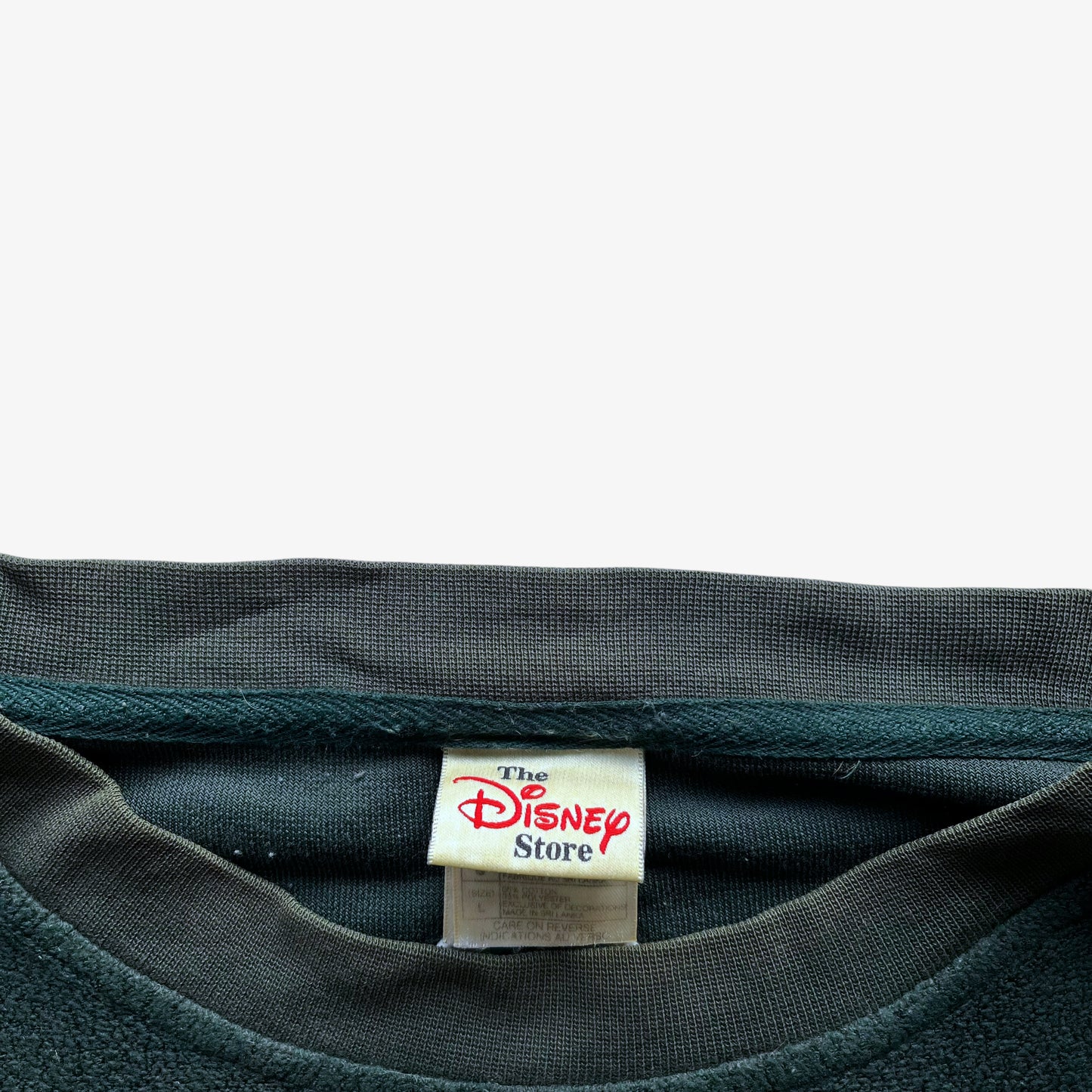 Vintage 90s Mens Disney Store Embroidered Faded Green Fleece Jumper Label - Casspios Dream