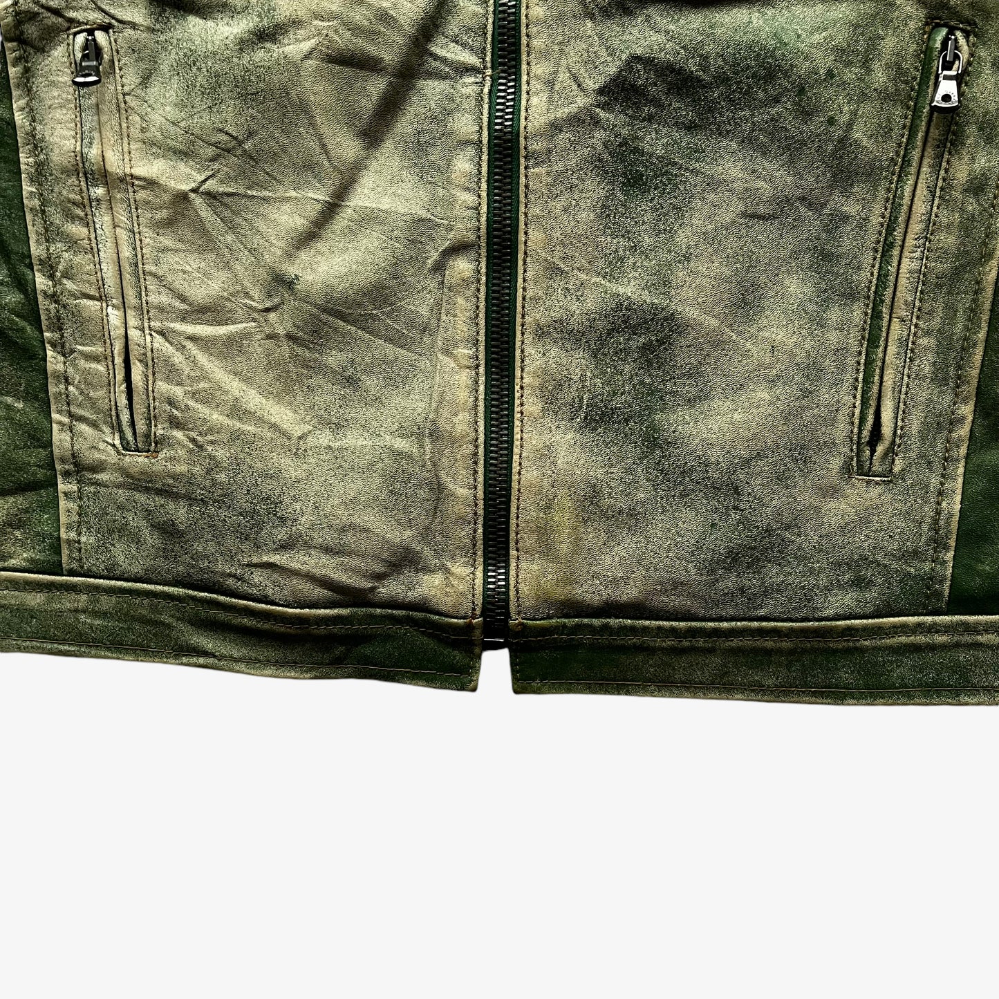 Vintage 90s Mens Dolce And Gabbana Faded Green Leather Biker Jacket Hem Wear - Casspios Dream