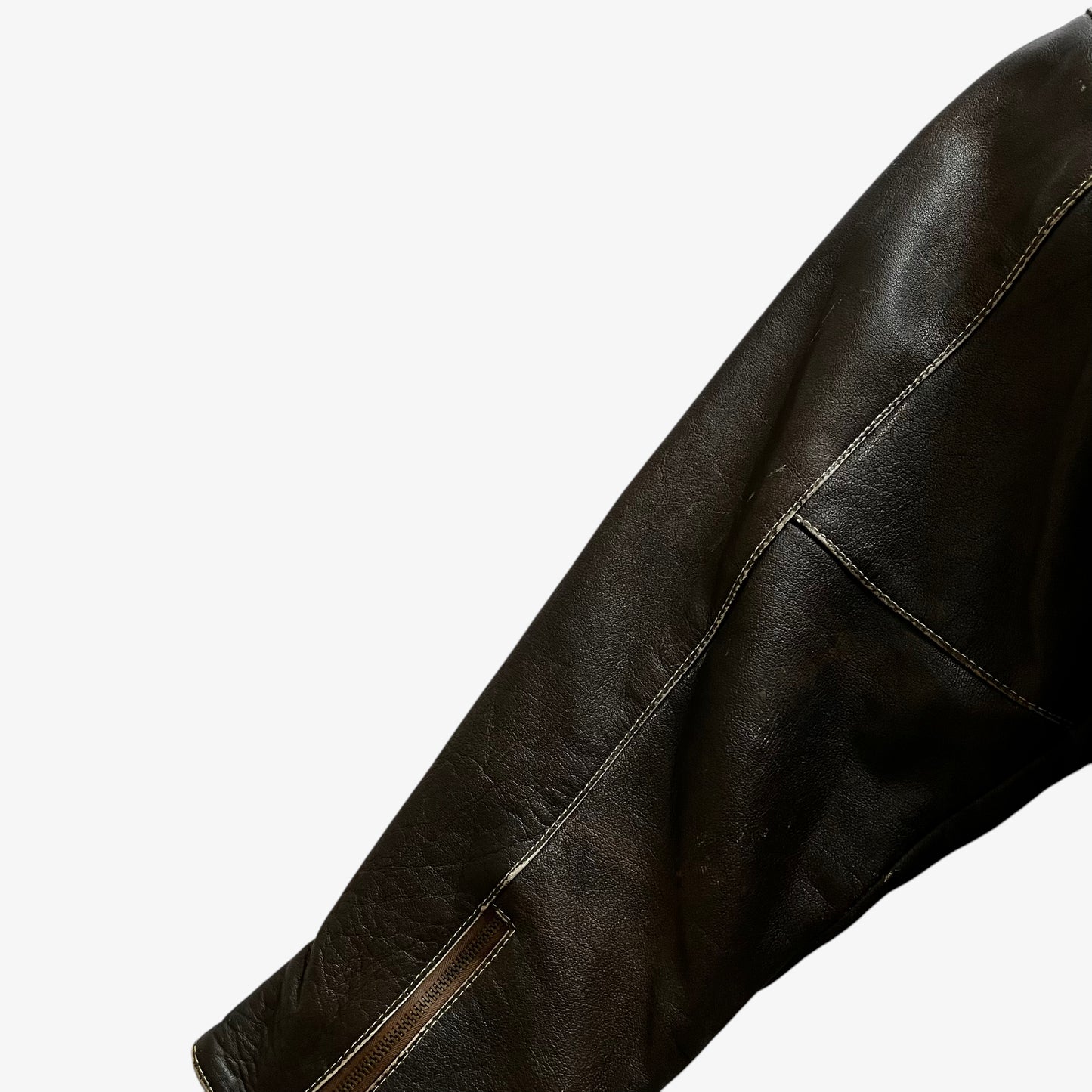 Vintage 90s Mens Eastwood Dark Brown Leather Biker Jacket Sleeve - Casspios Dream