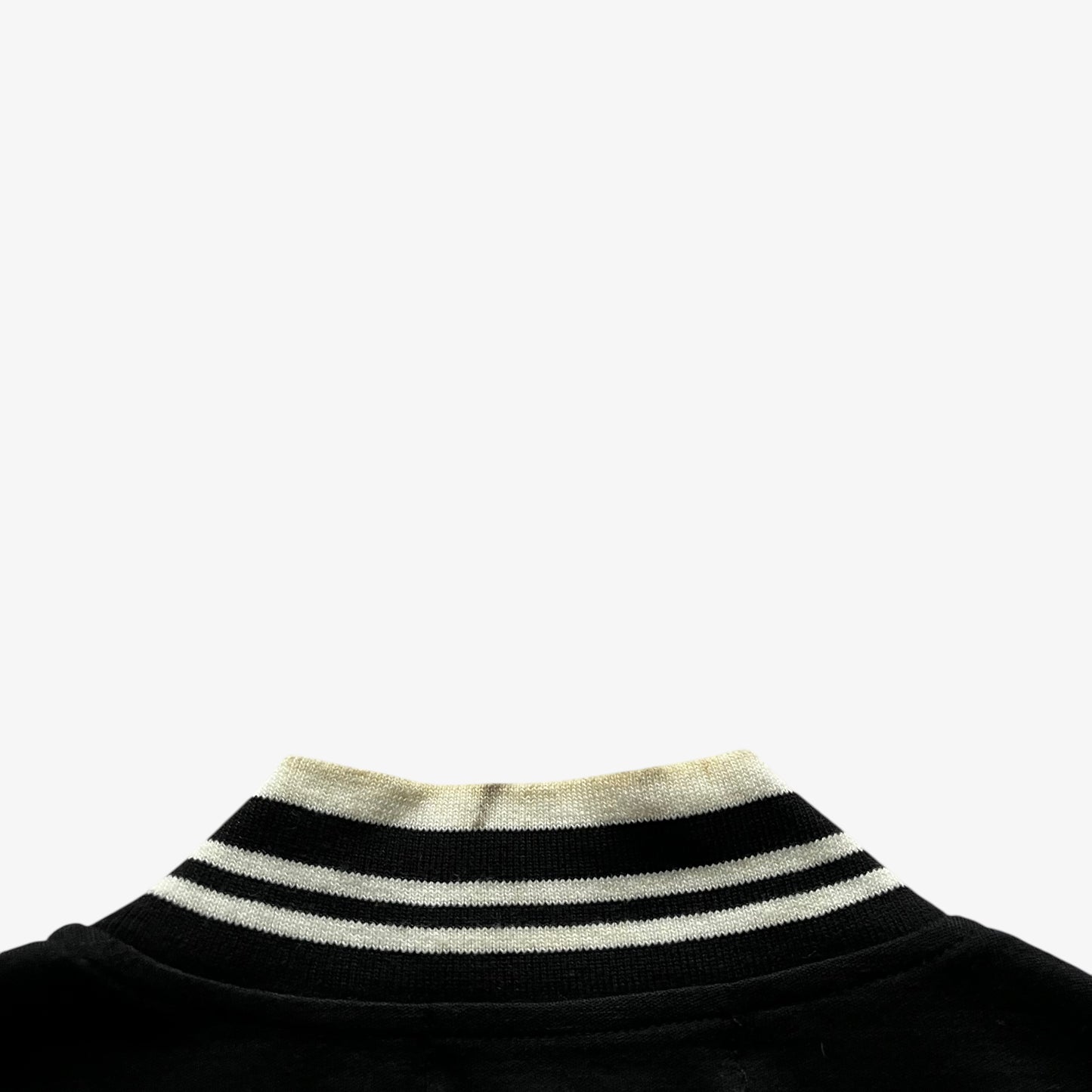 Vintage 90s Mens Fila White Line Black Pinstripe Wool Blend Track Jacket Back Collar - Casspios Dream