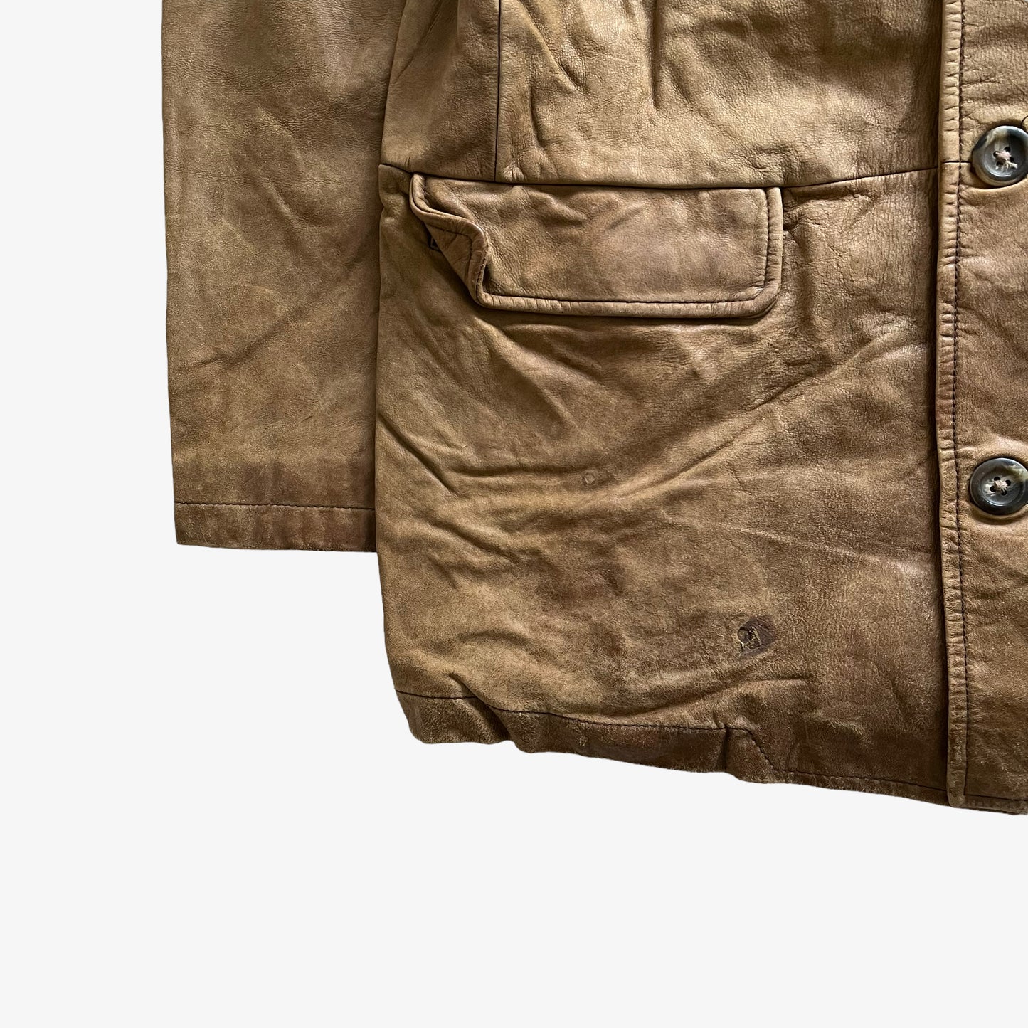 Vintage 90s Mens GAP Brown Leather Utility Jacket Hem - Casspios Dream