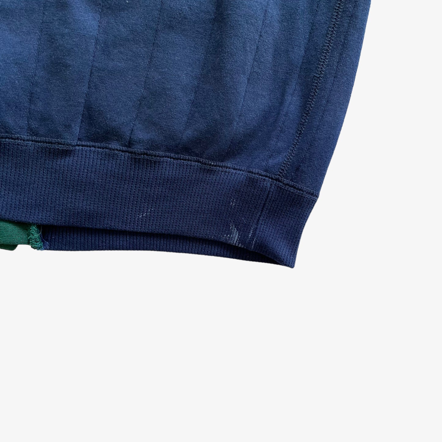 Vintage 90s Mens GAP Sport Navy Cardigan With Green And Red Striped Trim Hem - Casspios Dream