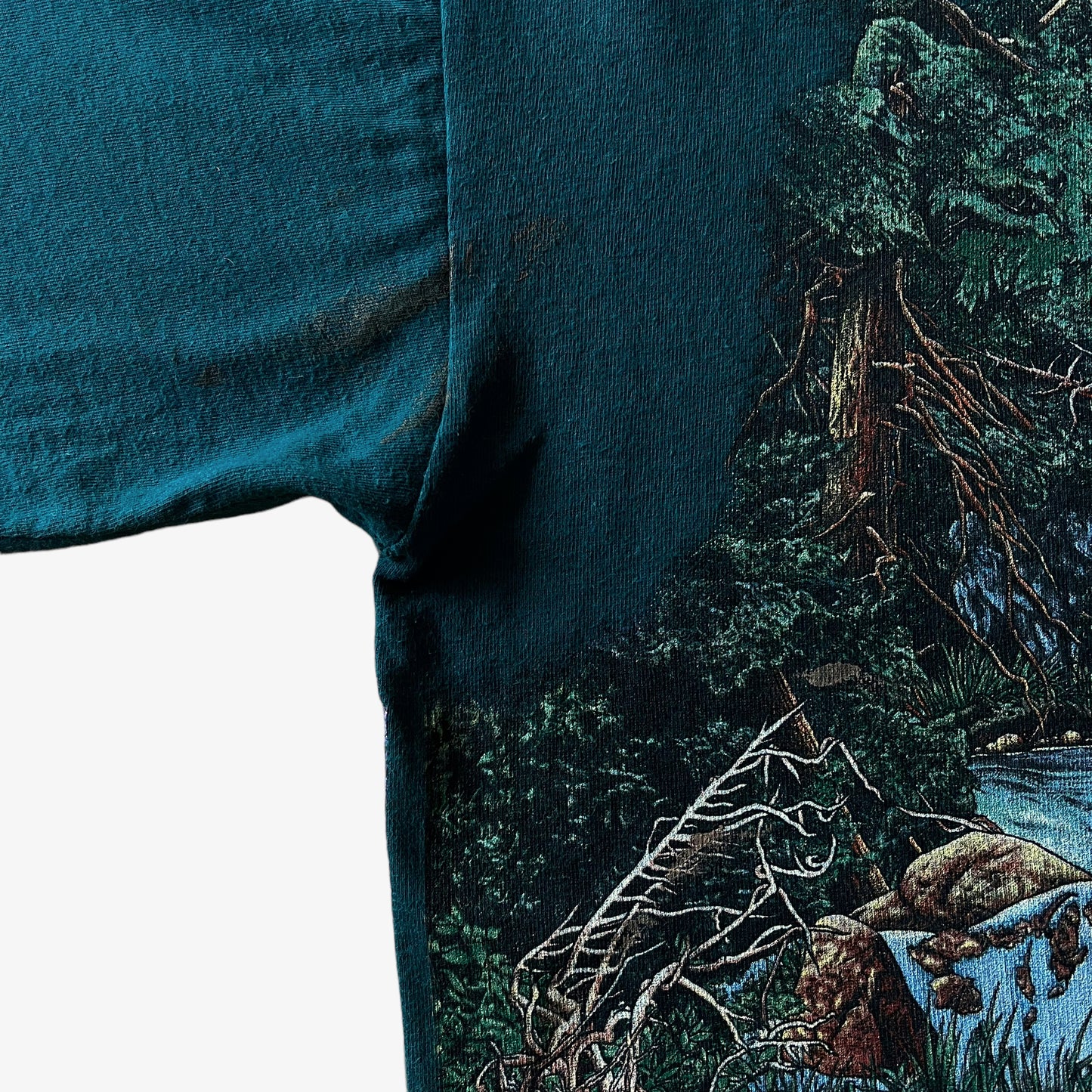 Vintage 90s Mens Habitat Extinction Is Forever Wolf Print Single Stitch Green Top Marks - Casspios Dream