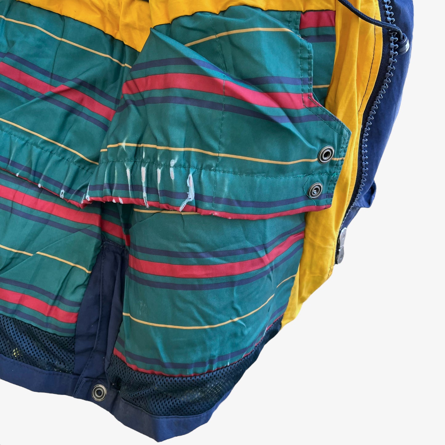 Vintage 90s Mens Helly Hansen Navy Padded Jacket With Green Fleece Collar Inside Wear - Casspios Dream