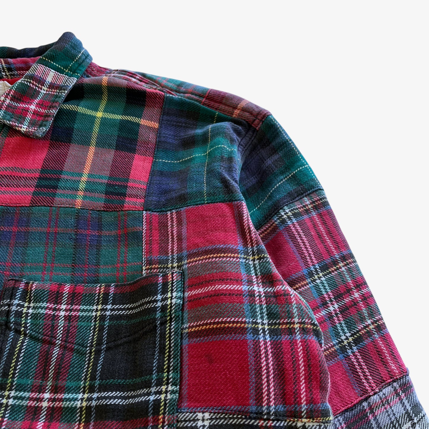 Vintage 90s Mens J Crew Colourful Tartan Print Patchwork Quilted Shirt Pocket - Casspios Dream