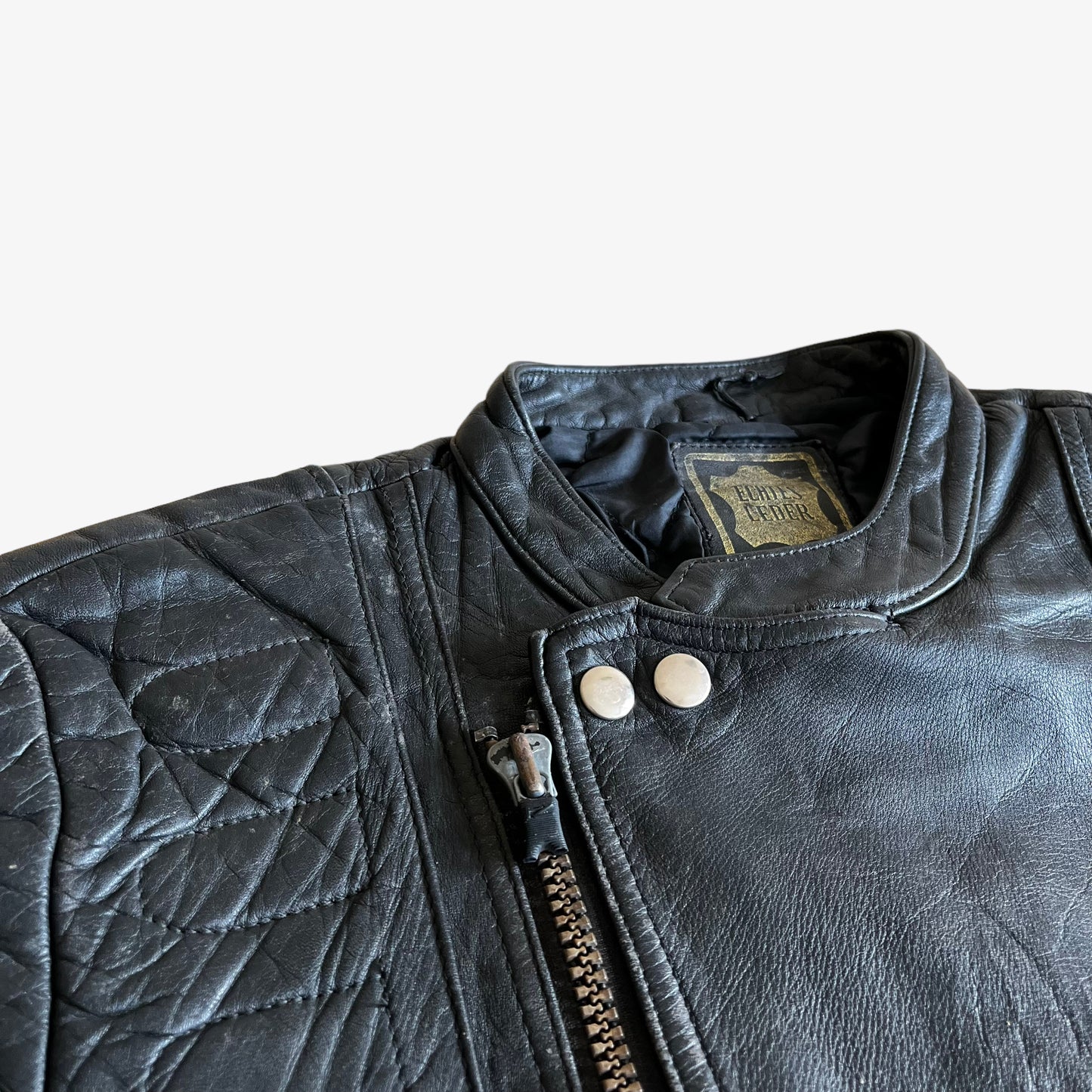 Vintage 90s Mens Jack Daniels Whiskey Black Leather Biker Jacket Zip - Casspios Dream