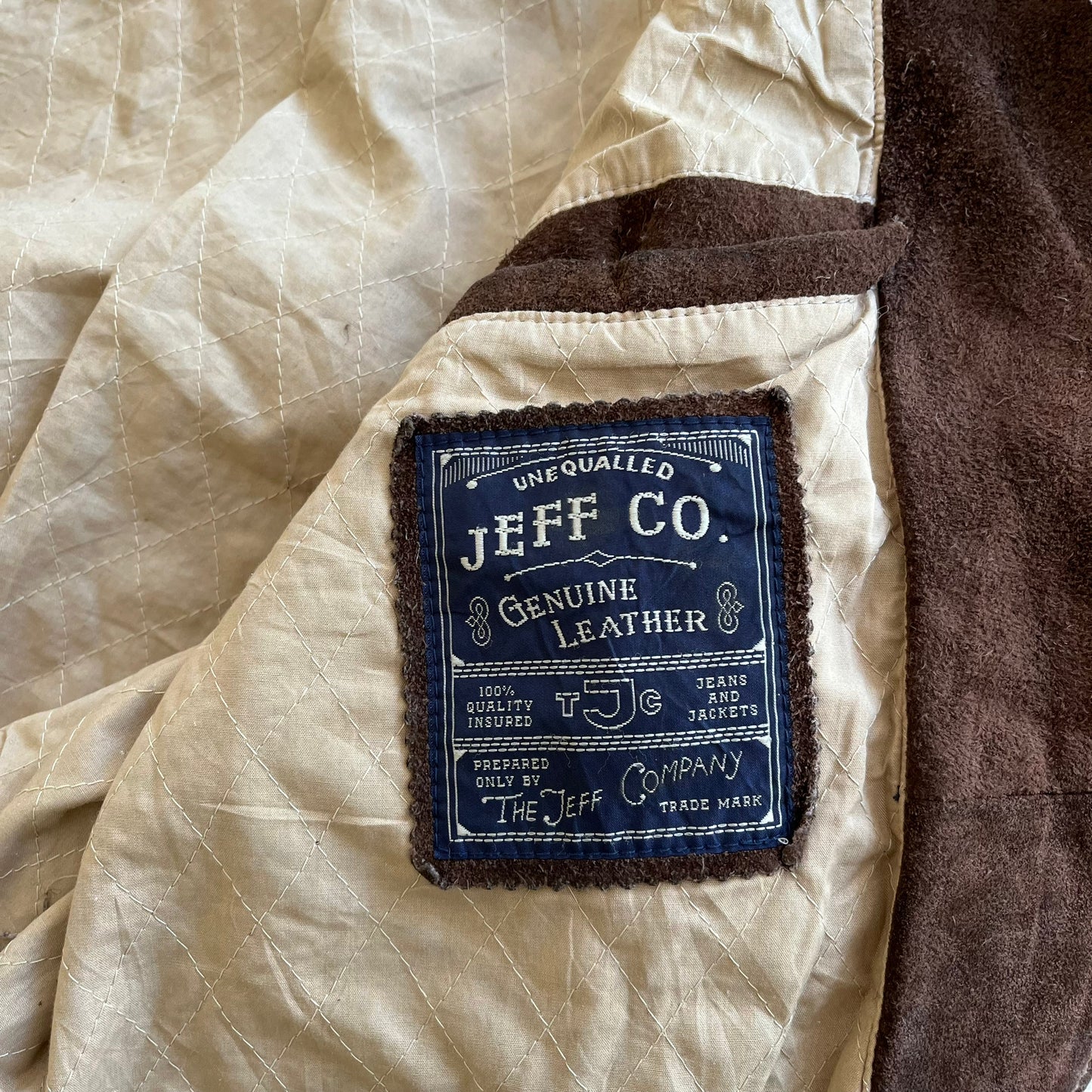 Vintage 90s Mens Jeff Company Brown Leather Trucker Jacket Inside Label - Casspios Dream