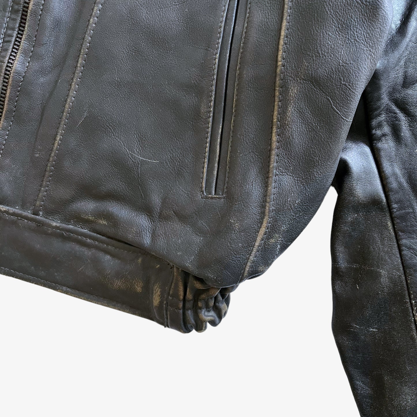 Vintage 90s Mens Lee Trevor Brown Leather Pilot Jacket With Bull Print Hem - Casspios Dream