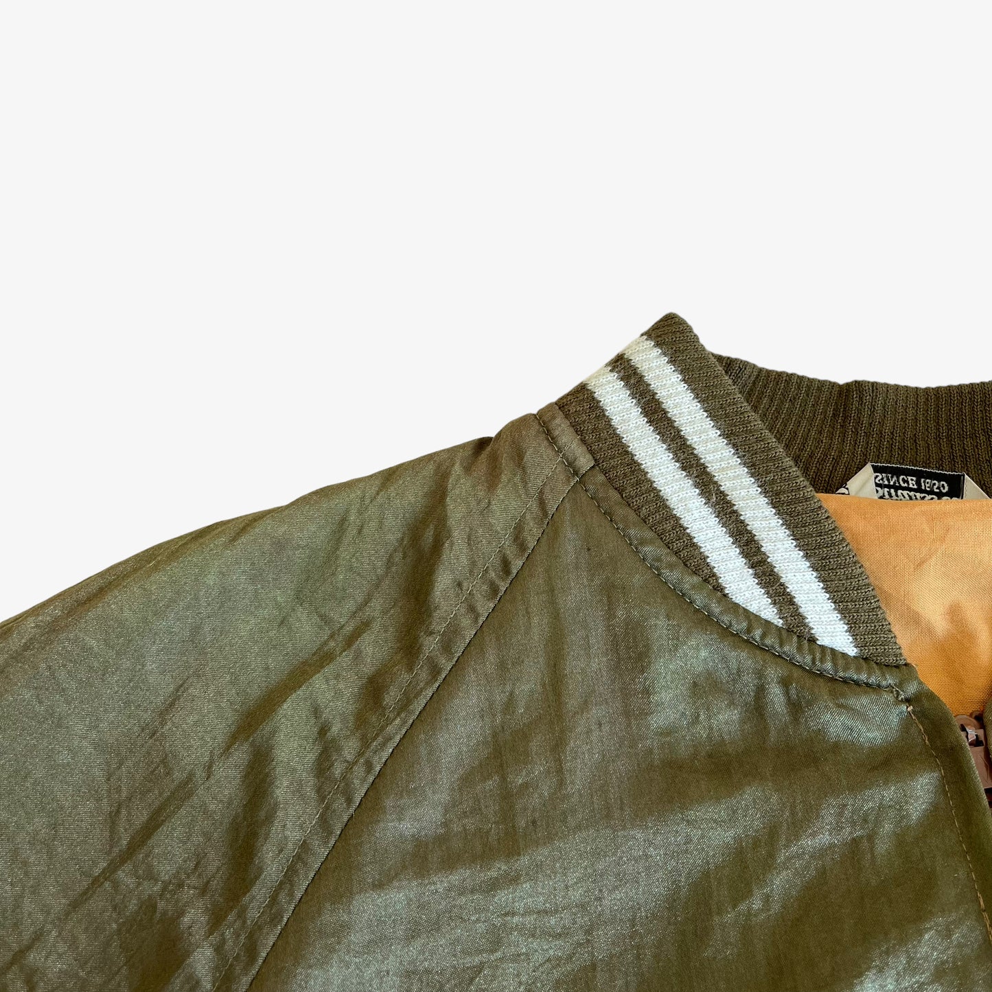 Vintage 90s Mens Levis World San Francisco Champion Khaki Bomber Jacket Shoulders - Casspios Dream