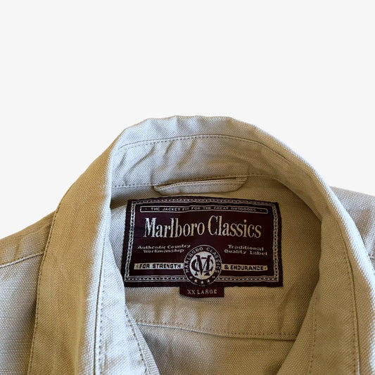 Vintage 90s Mens Marlboro Classics Cream Jacket Label - Casspios Dream