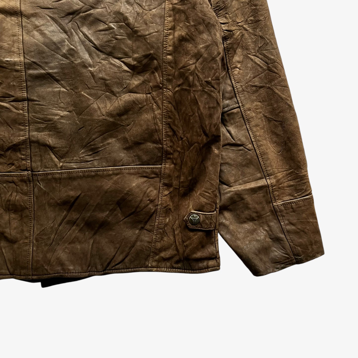 Vintage 90s Mens Marlboro Classics Dark Brown Leather Jacket Hem Mark - Casspios Dream