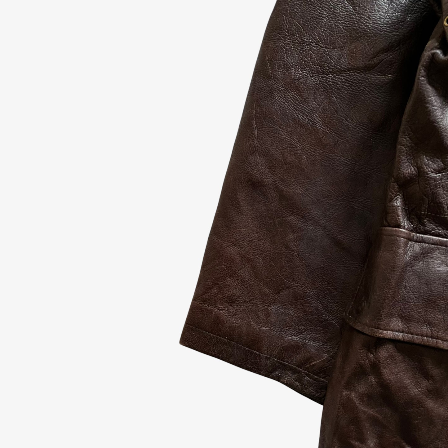 Vintage 90s Mens Nautica Double Breasted Brown Leather Jacket Arm - Casspios Dream