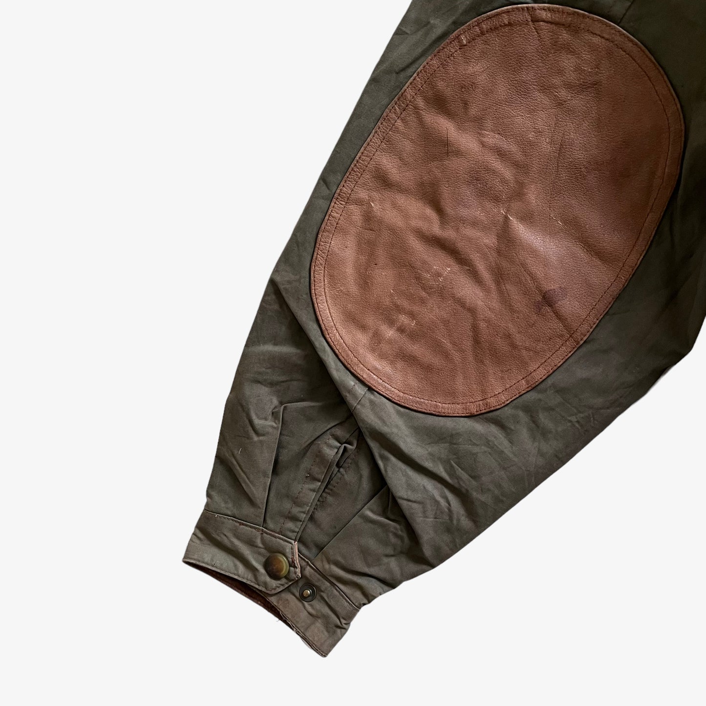 Vintage 90s Mens Nautica Light Brown Leather & Green Wool Blend Jacket Shoulder Pad - Casspios Dream