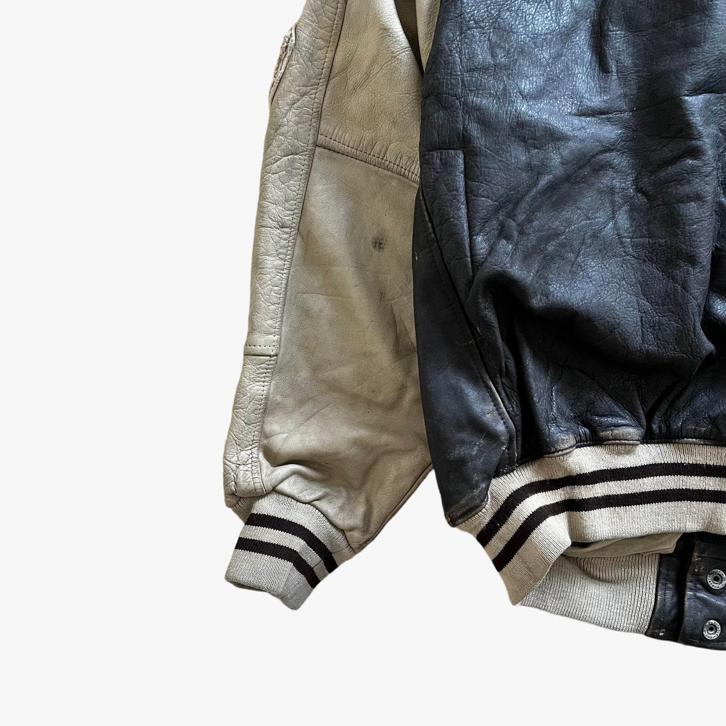 Vintage 90s Mens New Kudsak Navy Leather Varsity Jacket Cuff - Casspios Dream