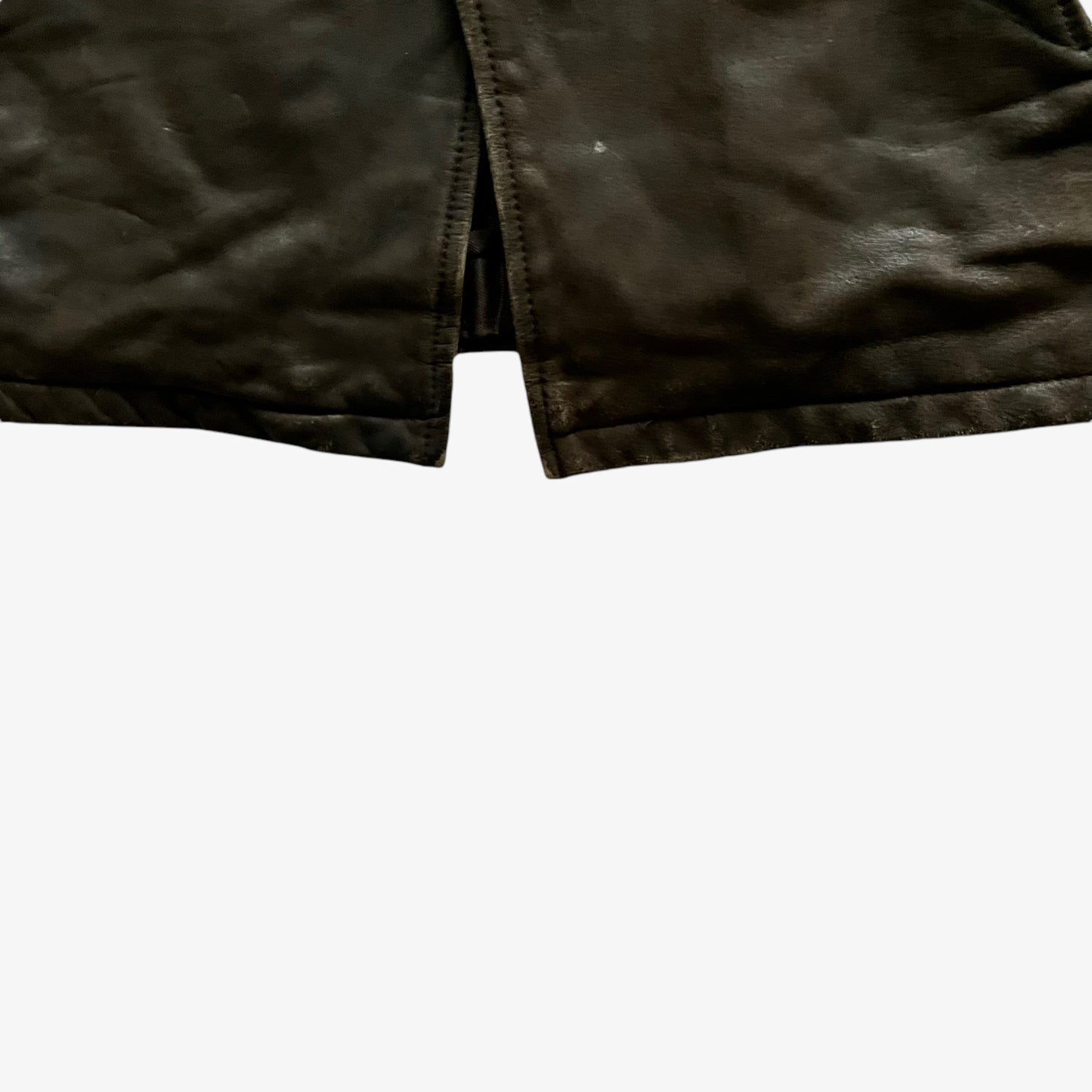 Vintage 90s Mens Pall Mall Dark Brown Leather Pilot Jacket With Faux Fur Collar Hem - Casspios Dream