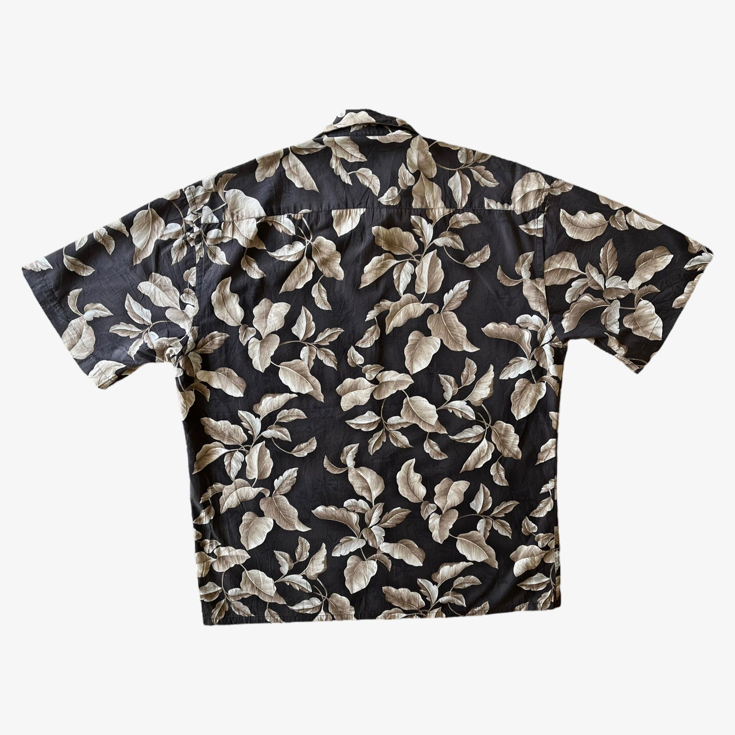 Vintage 90s Mens Pierre Cardin Floral Print Short Sleeve Brown Hawaiian Shirt Back - Casspios Dream