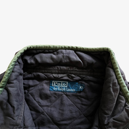 Vintage 90s Mens Polo Ralph Lauren Brown Quilted Jacket With Green Trim Label - Casspios Dream