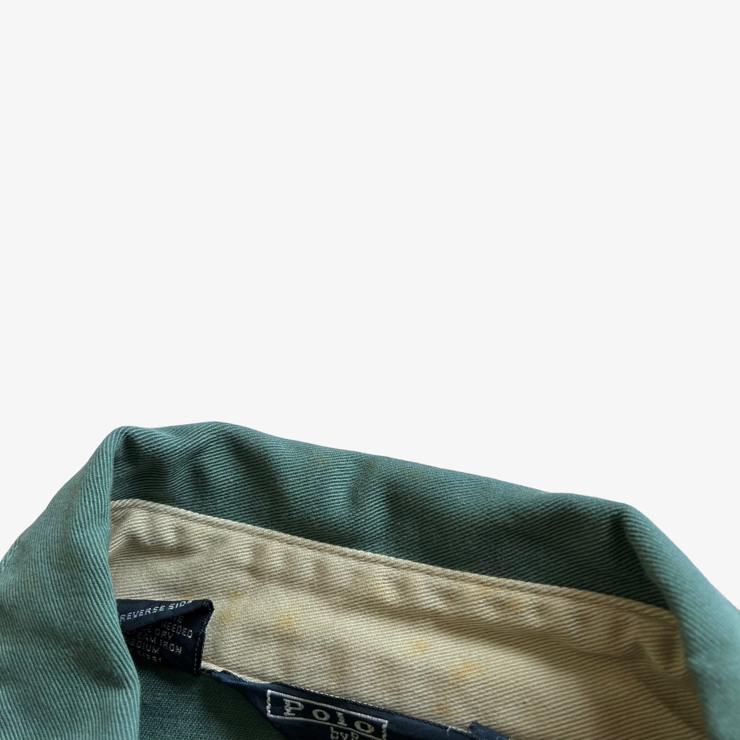 Vintage 90s Mens Polo Ralph Lauren Pale Green Harrington Jacket Collar - Casspios Dream
