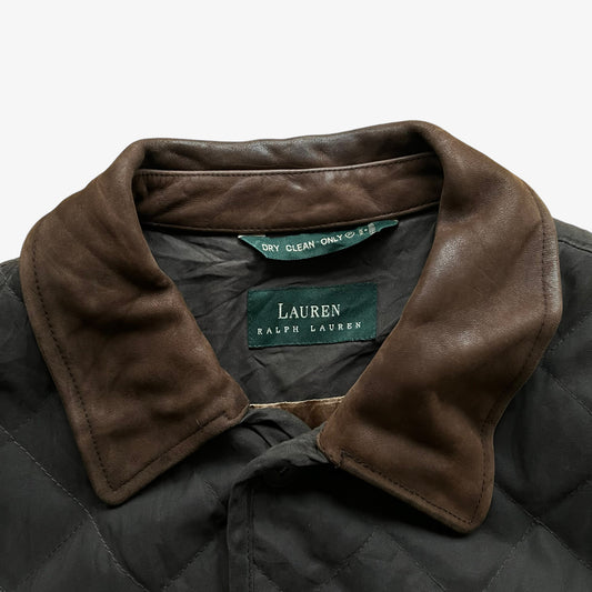 Vintage 90s Mens Ralph Lauren Brown Quilted Jacket With Leather Collar Label - Casspios Dream