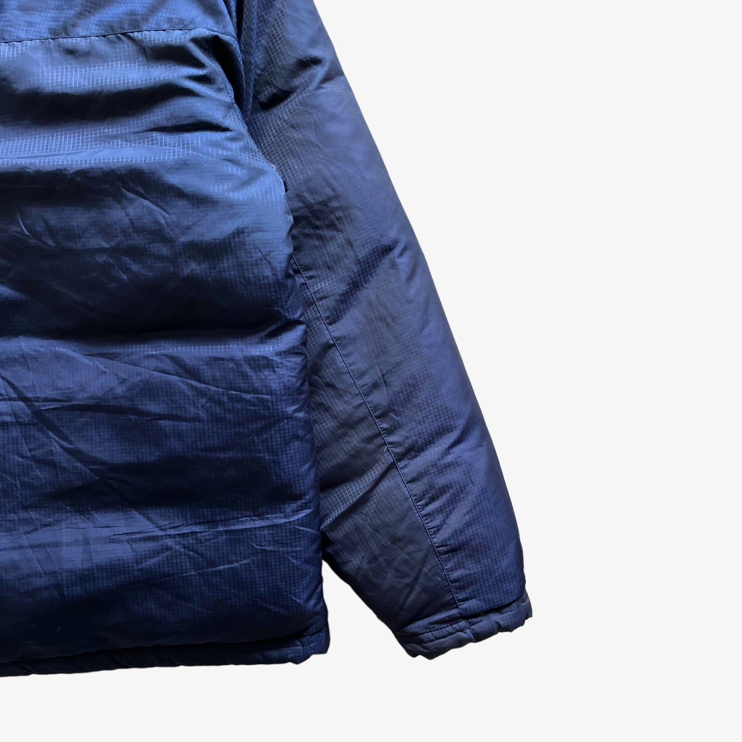 Vintage 90s Mens Ralph Lauren Polo Jeans RL 67 Faded Navy Puffer Jacket With Sleeve Spell Out Mark - Casspios Dream