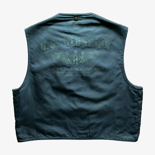 Vintage 90s Mens Redskins Air Training Command Green Gilet With Back Spell Out Back - Casspios Dream