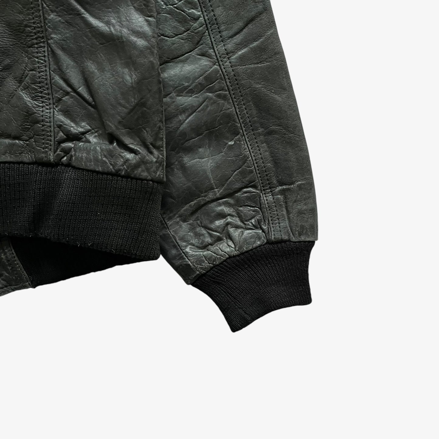 Vintage 90s Mens Redskins Black Leather Pilot Jacket With Four Cargo Pockets Cuff - Casspios Dream