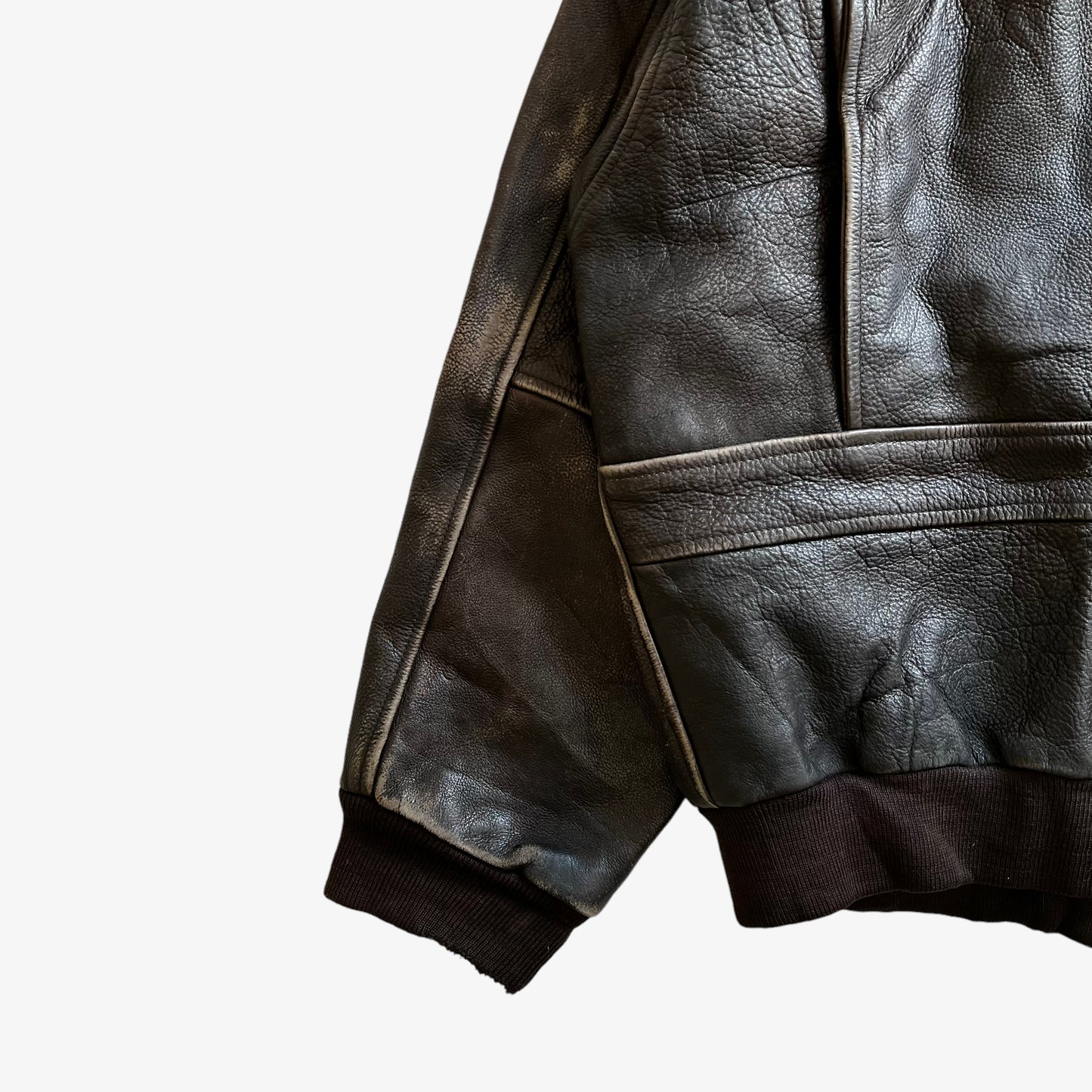 Vintage 90s Mens Redskins Dark Brown Leather Pilot Jacket With Fur Collar Arm - Casspios Dream