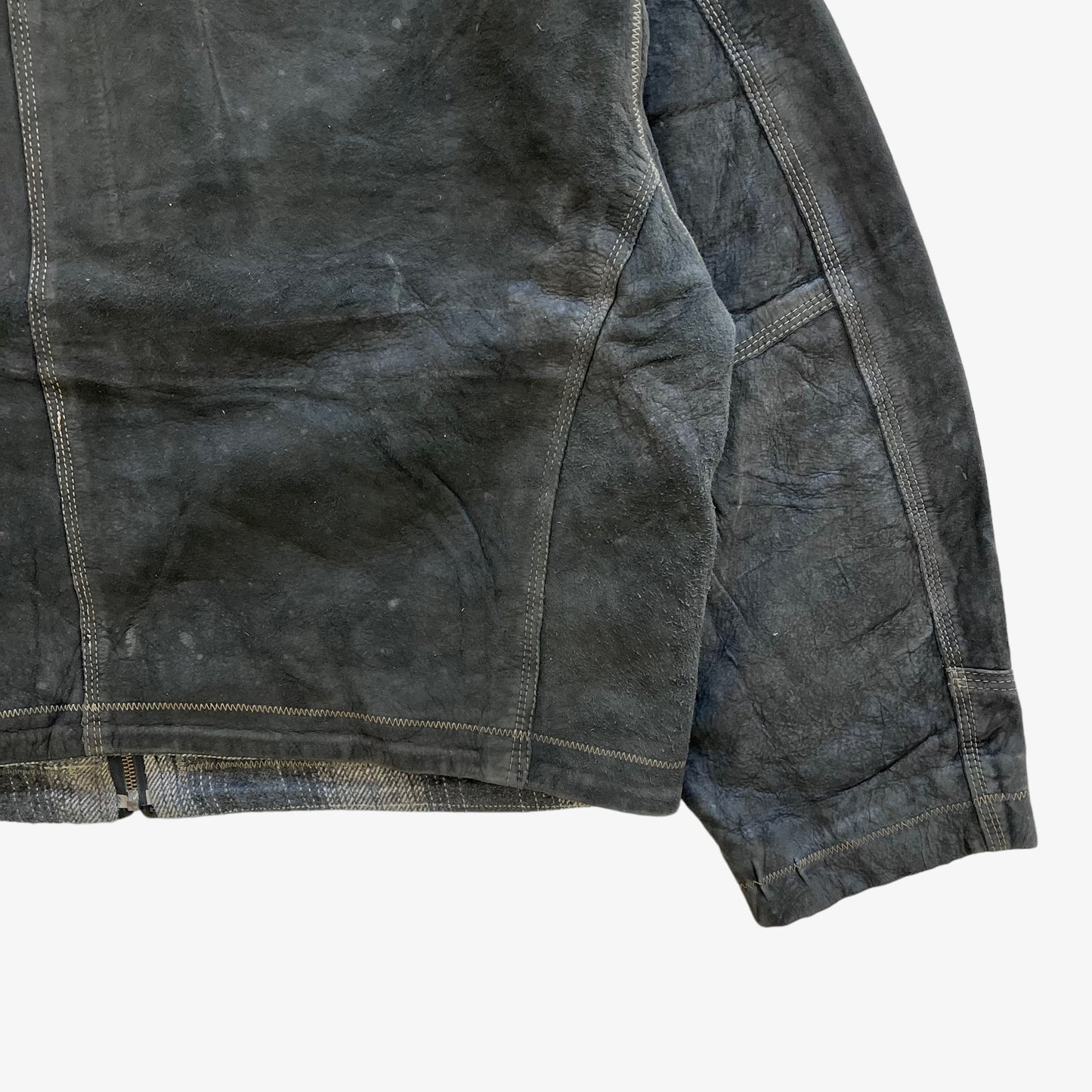 Vintage 90s Mens Redskins Dept Outdoor Wear Black Faded Leather Pilot Jacket Cuff Wear - Casspios Dream