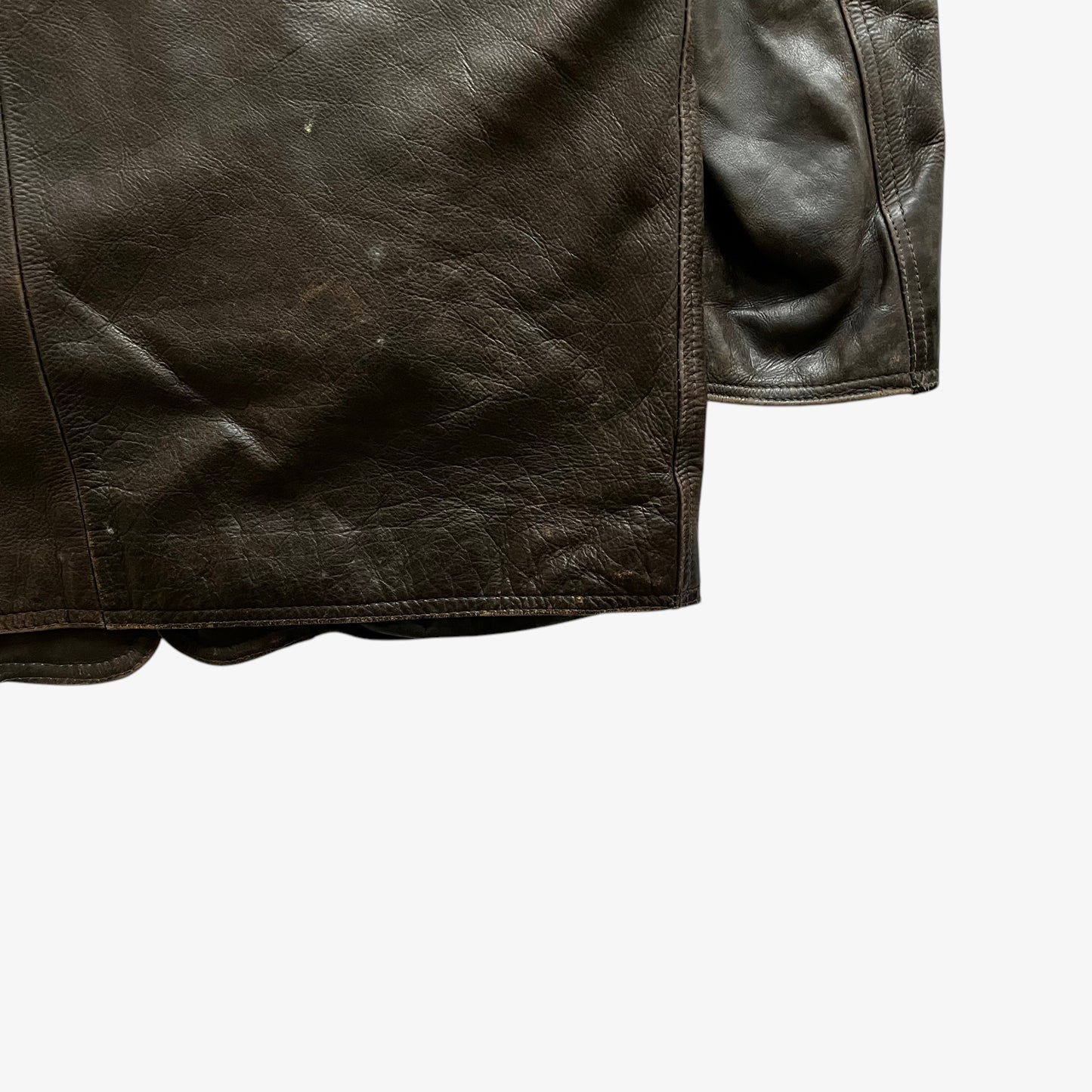 Vintage 90s Mens Redskins Faded Dark Brown Leather Jacket With Quilted Lining Back Hem - Casspios Dream