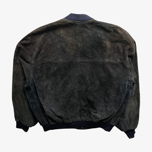 Vintage 90s Mens Redskins Faded Navy Leather Bomber Jacket Back - Casspios Dream