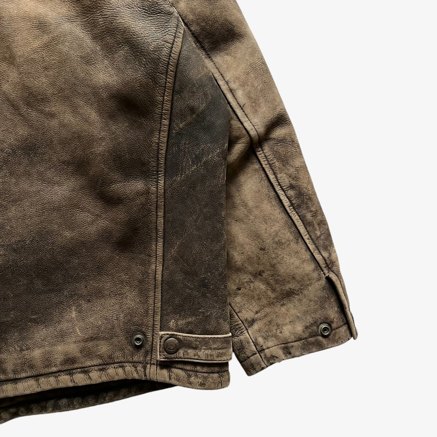 Vintage 90s Mens Redskins Territoire Brown Leather Pilot Jacket Sleeve - Casspios Dream