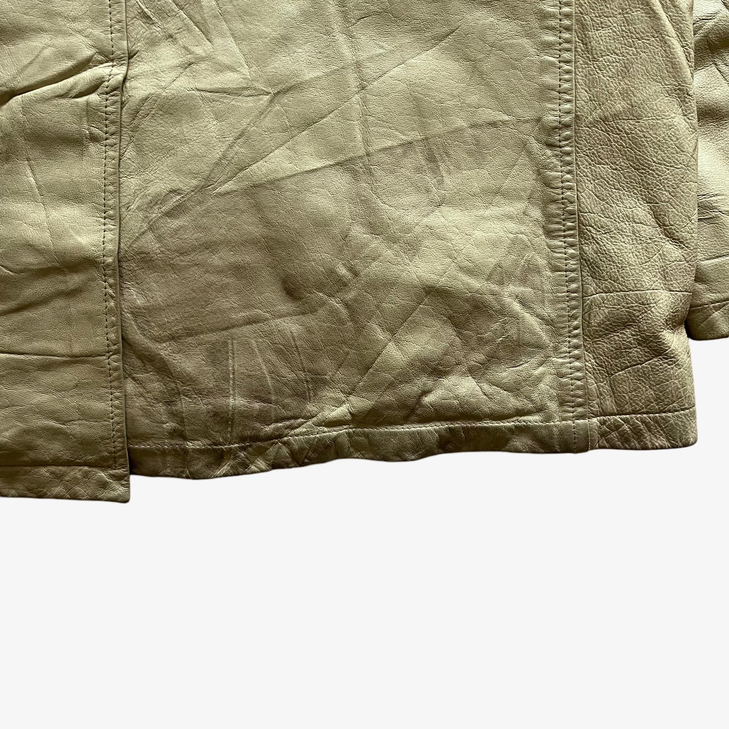 Vintage 90s Mens Redskins Territoire City Wear Cream Leather Jacket Back Hem - Casspios Dream